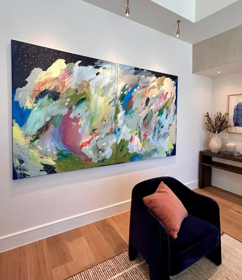 Written in the Stars, a large-scale mixed media painting by Rachel Townsend Cerny, shown installed